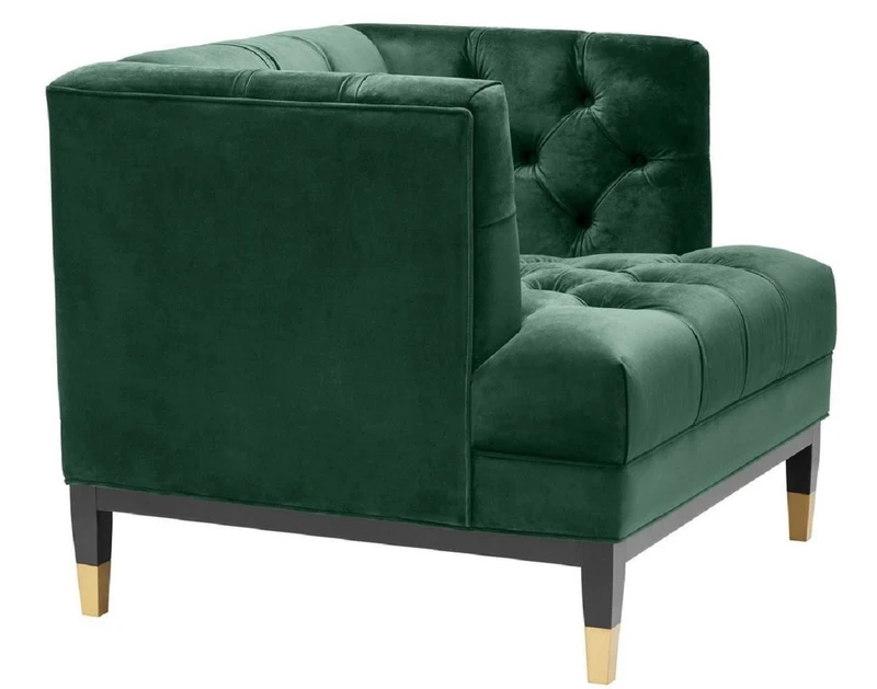 Casa Padrino Luxus Wohnzimmer Sessel Grün / Schwarz / Messingfarben 93 x 85 x H. 79 cm - Chesterfield Möbel