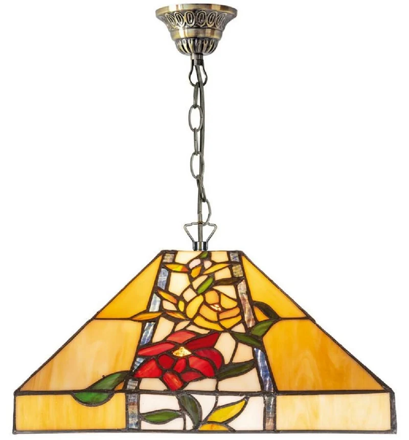 Casa Padrino Luxus Tiffany Hängeleuchte Mehrfarbig 40 x 40 x H. 85 cm - Tiffany Pendelleuchte mit Blumendesign und handgefertigtem Glas Lampenschirm