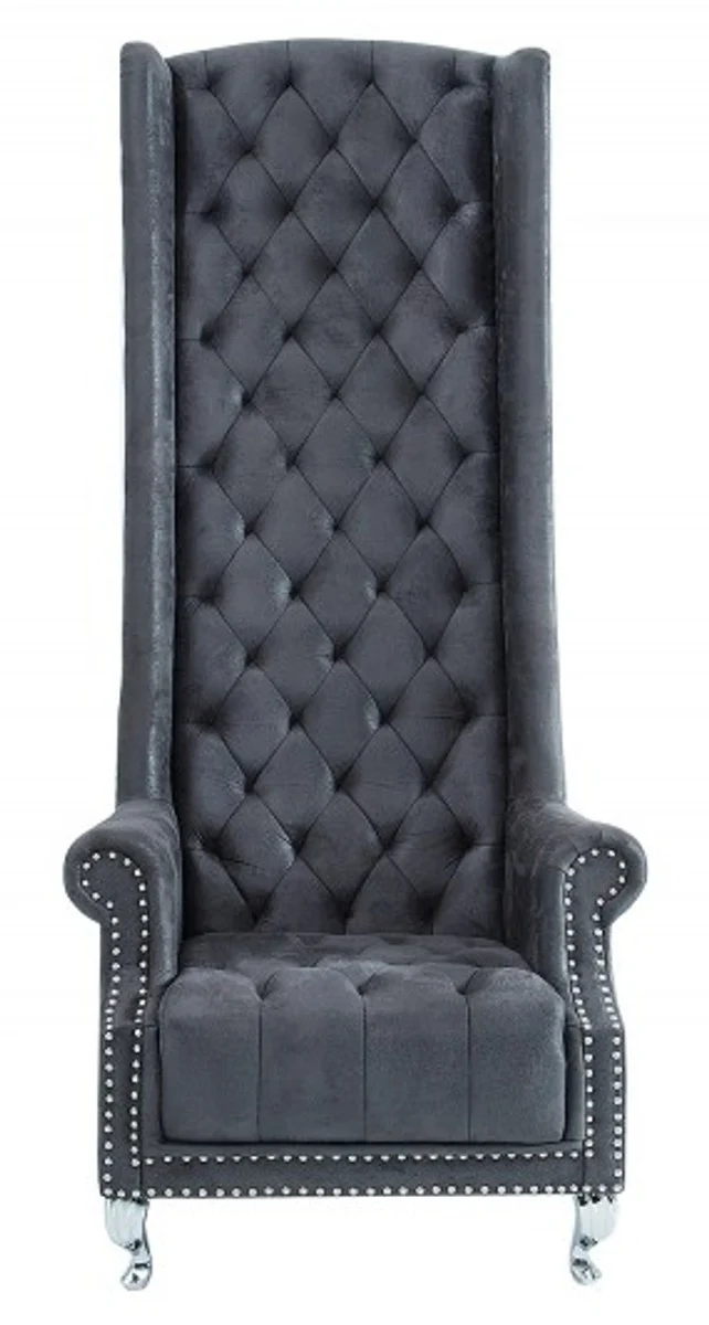 Casa Padrino Chesterfield High Back Sessel Grau - Thron König Hochlehn Sessel - Modern Barock Hochlehner
