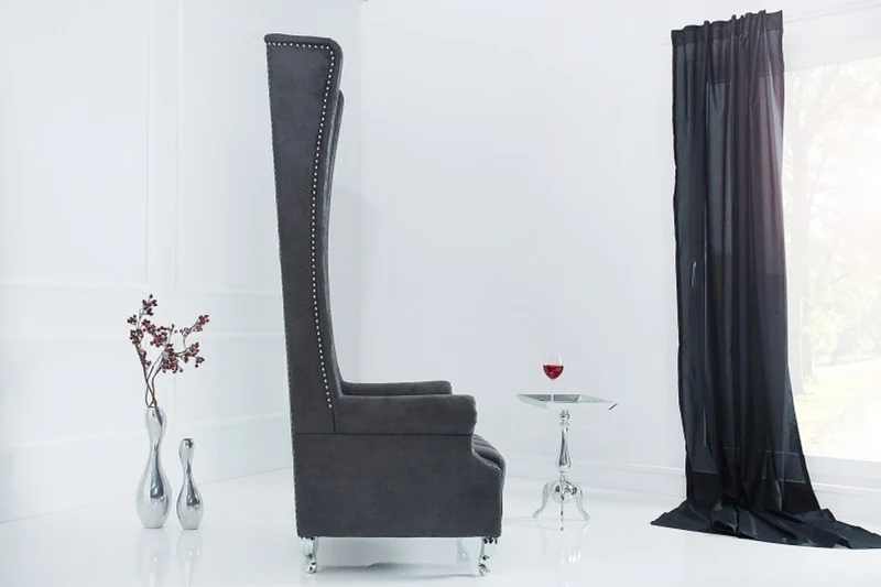 Casa Padrino Chesterfield High Back Sessel Grau - Thron König Hochlehn Sessel - Modern Barock Hochlehner