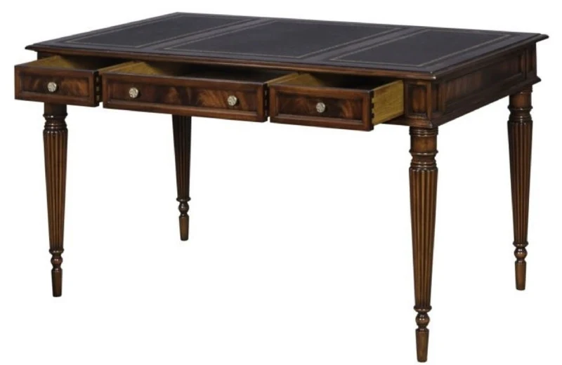 Casa Padrino Luxus Jugendstil Mahagoni Schreibtisch mit 3 Schubladen Dunkelbraun / Schwarz / Gold 126 x 73 x H. 75 cm - Büromöbel - Luxus Qualität