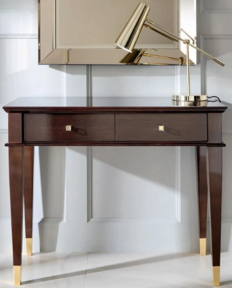 Casa Padrino Luxus Neoklassik Konsole Braun / Gold 100 x 35 x H. 80 cm - Konsolentisch mit 2 Schubladen - Art Deco Möbel