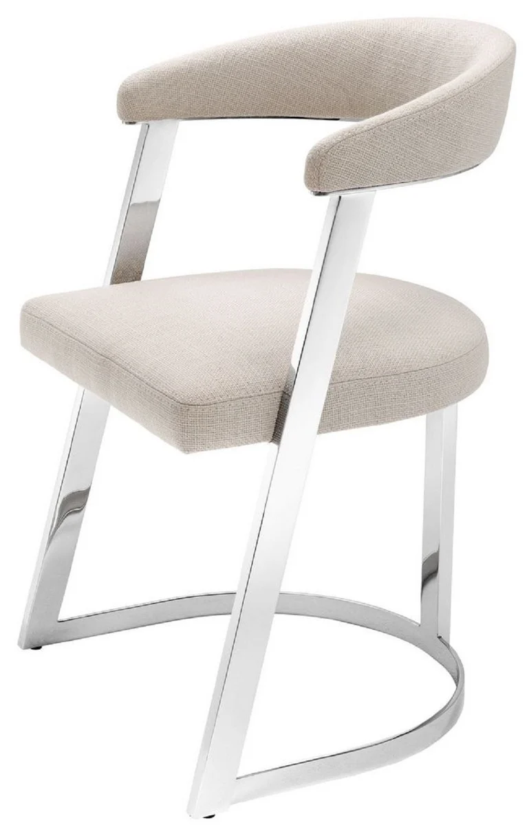 Casa Padrino Designer Stuhl mit Armlehnen Naturfarben / Silber 53,5 x 49 x H. 78 cm - Esszimmerstuhl - Bürostuhl - Designermöbel