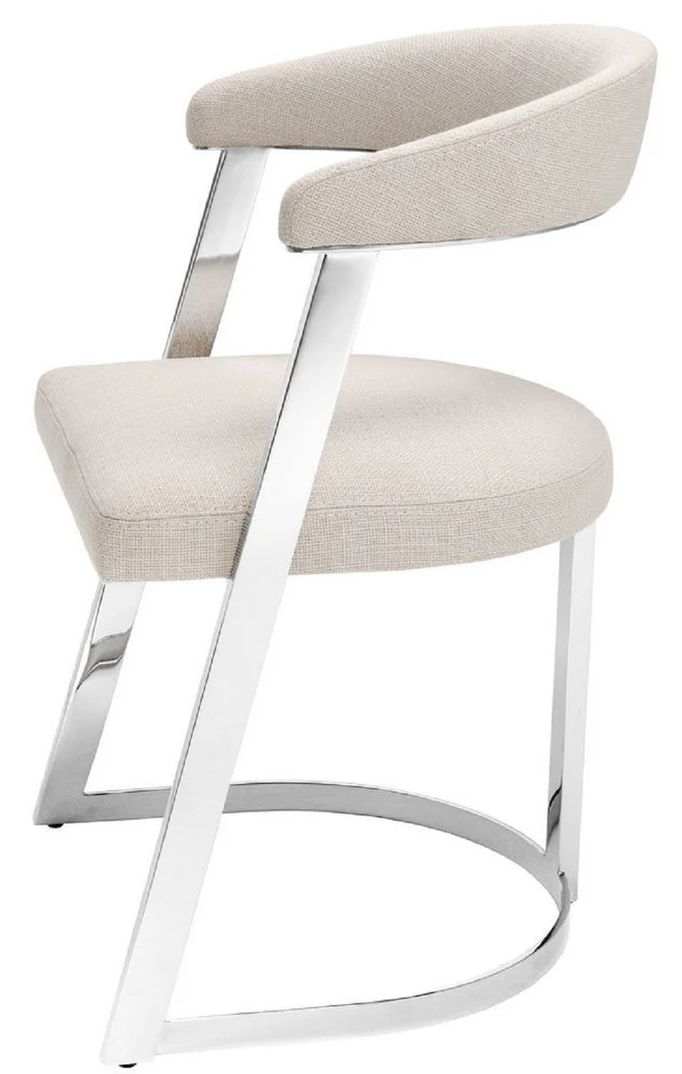 Casa Padrino Designer Stuhl mit Armlehnen Naturfarben / Silber 53,5 x 49 x H. 78 cm - Esszimmerstuhl - Bürostuhl - Designermöbel