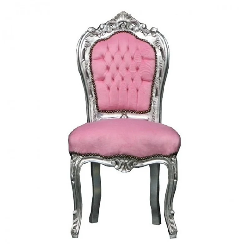 Casa Padrino Barock Esszimmer Stuhl Rosa / Silber