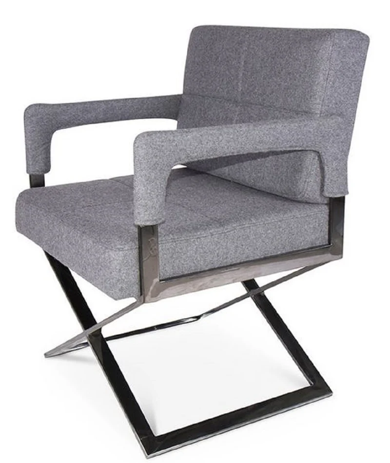 Casa Padrino Luxus Stuhl mit Armlehnen Grau / Silber 60 x 66 x H. 89 cm - Gepolsteter Bürostuhl - Büromöbel