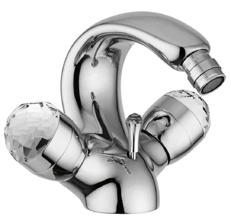 Casa Padrino Luxus Jugendstil Wasserhahn mit Swarovski Kristallglas Silber H. 15,5 cm - Retro Waschtisch Armatur - Einlochbatterie - Erstklassische Qualität - Made in Italy