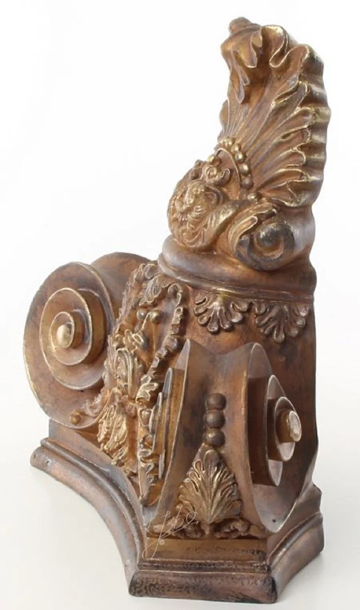 Casa Padrino Barock Wandkonsole Antik Braun / Gold 36 x 14 x H. 35 cm - Polyresin Wandkonsole in Holzoptik - Wanddeko im Barockstil