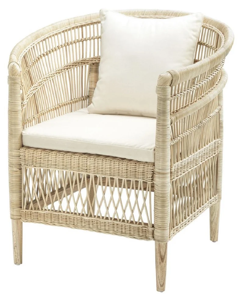 Casa Padrino Luxus Rattan Sessel mit Kissen Naturfarben / Cremefarben 77 x 67,5 x H. 86,5 cm - Luxus Wohnzimmer Möbel