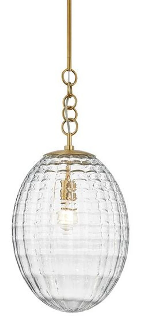 Casa Padrino Luxus Hängeleuchte Antik Messing Ø 30,5 x H. 68,6 cm - Pendelleuchte mit eiförmigen Glas Lampenschirm - Wohnzimmer Lampe