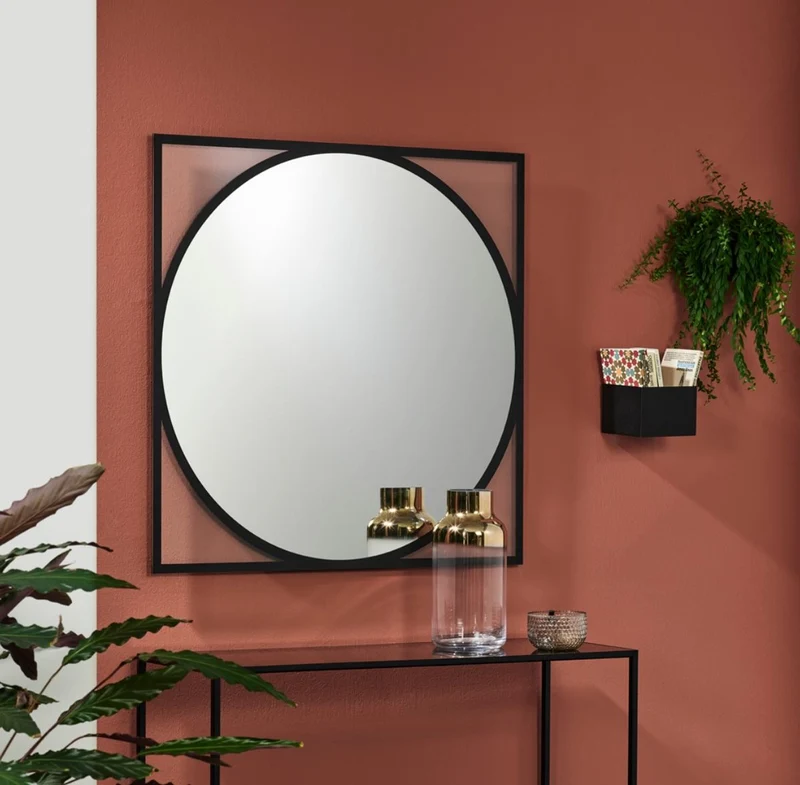 Casa Padrino Luxus Wandspiegel Schwarz 90 x H. 90 cm - Wohnzimmer Spiegel - Garderoben Spiegel - Luxus Kollektion