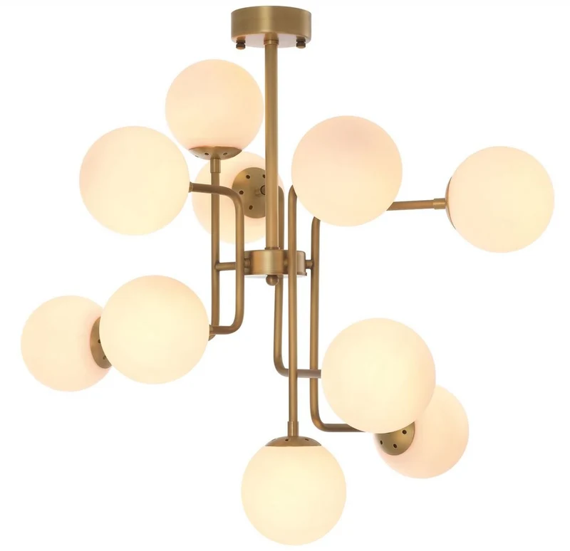 Casa Padrino Luxus Kronleuchter Antik Messing / Weiß 84 x 84 x H. 73 cm - Moderner Kronleuchter mit runden Glas Lampenschirmen