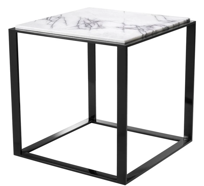 Casa Padrino Luxus Beistelltisch Hochglanzschwarz / Weiß-Lila 56 x 56 x H. 56 cm - Edelstahl Tisch mit Marmorplatte - Luxus Wohnzimmer Möbel