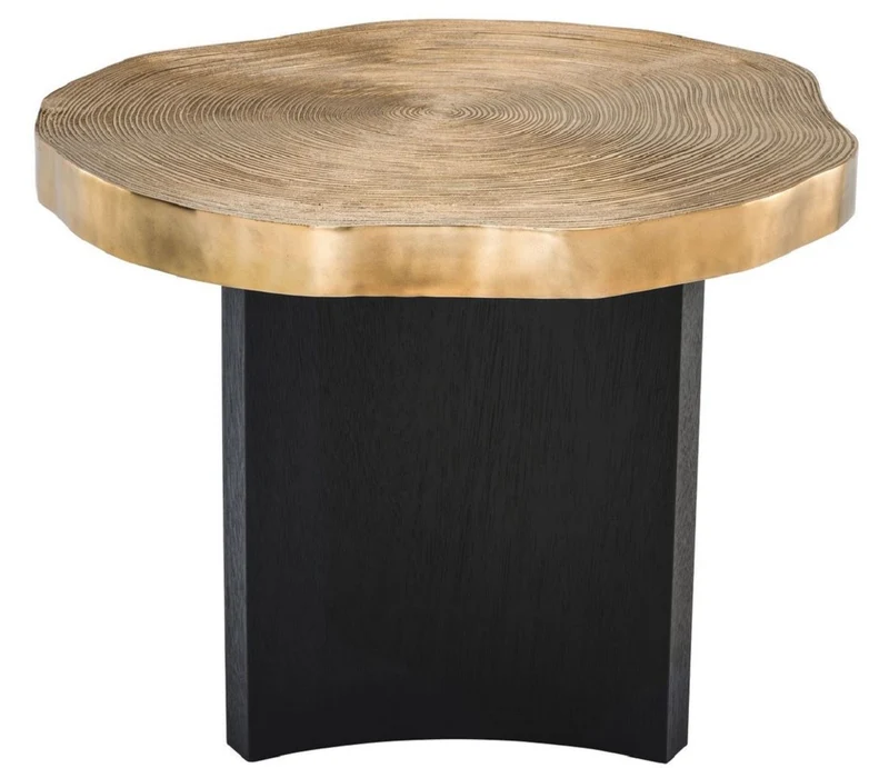 Casa Padrino Luxus Beistelltisch Messingfarben / Schwarz Ø 63,5 x H. 50,5 cm - Luxuriöser Beistelltisch mit Tischplatte im Baumscheiben Design