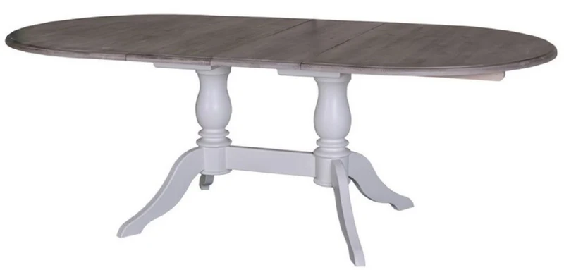 Casa Padrino Landhausstil Esstisch Weiß / Braun 160-230 x 120 x H. 78 cm - Ovaler ausziehbarer Massivholz Küchentisch im Landhausstil