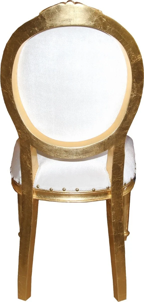 Casa Padrino Luxus Barock Esszimmer Set Medaillon Weiß / Gold 50 x 52 x H. 99 cm - 6 handgefertigte Esszimmerstühle - Barock Esszimmermöbel