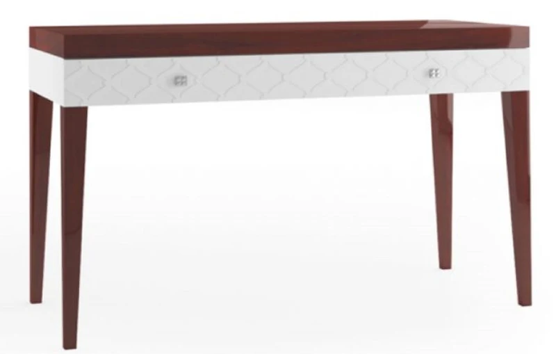 Casa Padrino Luxus Konsolentisch mit Schublade Hochglanz Braun / Weiß 111,2 x 45 x H. 83 cm - Luxus Möbel