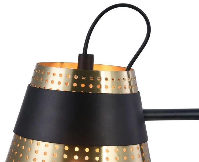 Casa Padrino Tischleuchte Antik Gold / Schwarz 17,5 x 26 x H. 55,5 cm - Moderne Tischlampe mit Lampenschirm aus perforiertem Metall