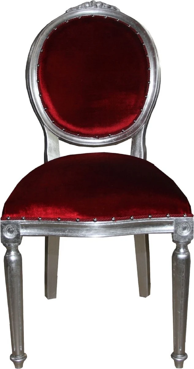 Casa Padrino Luxus Barock Esszimmer Set Medaillon Bordeauxrot / Silber 50 x 52 x H. 99 cm - 6 handgefertigte Esszimmerstühle - Barock Esszimmermöbel