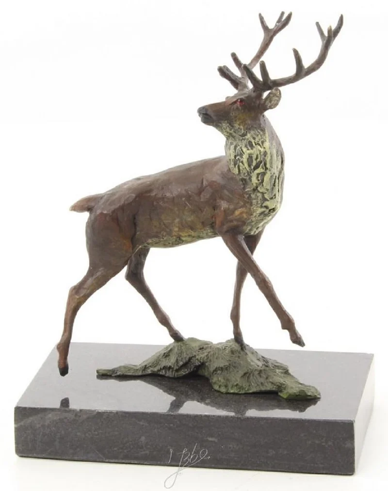 Casa Padrino Luxus Deko Bronzefigur Rothirsch Mehrfarbig / Schwarz 12,5 x 7,4 x H. 15,2 cm - Bronze Skulptur