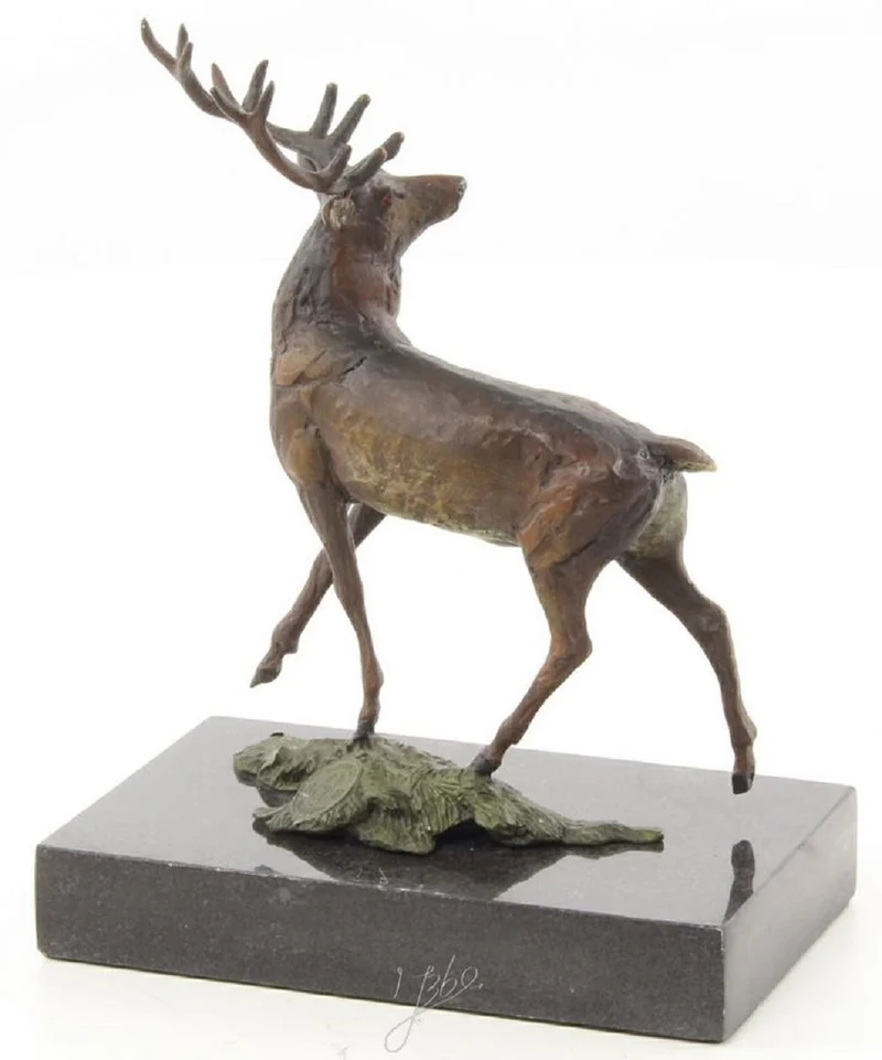 Casa Padrino Luxus Deko Bronzefigur Rothirsch Mehrfarbig / Schwarz 12,5 x 7,4 x H. 15,2 cm - Bronze Skulptur