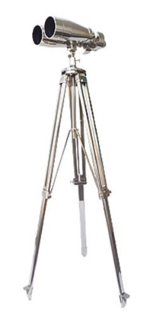Casa Padrino Luxus Doppelteleskop Silber 78 x 78 x H. 180 cm - Messing Teleskop mit Dreibein Stativ - Luxus Kollektion