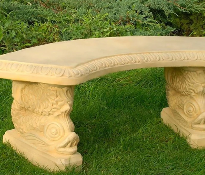 Casa Padrino Gartenbank / Parkbank Sandfarben 138 x 45 x H. 49 cm - Gebogene Garten Sitzbank im Orientalischen Stil - Gartenmöbel