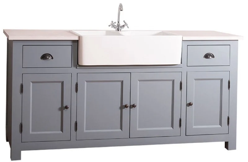 Casa Padrino Landhausstil Waschbeckenschrank Blau / Weiß 180 x 65 x H. 90 cm - Waschtisch mit 4 Türen und 2 Schubladen
