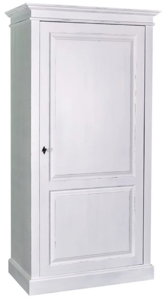 Casa Padrino Landhausstil Kleiderschrank Antik Weiß 100 x 67 x H. 200 cm - Massivholz Schlafzimmerschrank mit Tür - Landhausstil Schlafzimmermöbel