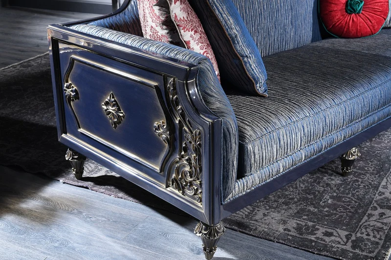 Casa Padrino Luxus Barock Wohnzimmer & Esszimmer Set Blau / Schwarz / Gold - Barockmöbel