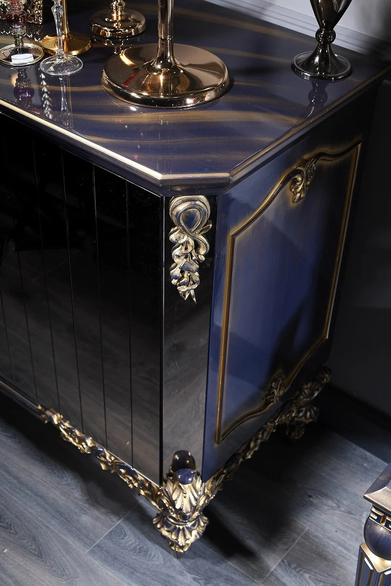 Casa Padrino Luxus Barock Wohnzimmer & Esszimmer Set Blau / Schwarz / Gold - Barockmöbel