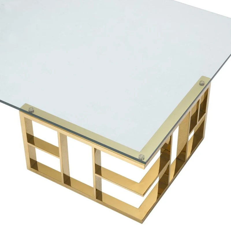Casa Padrino Luxus Couchtisch Gold 180 x 90 x H. 32,2 cm - Edelstahl Wohnzimmertisch mit Glasplatte - Designermöbel