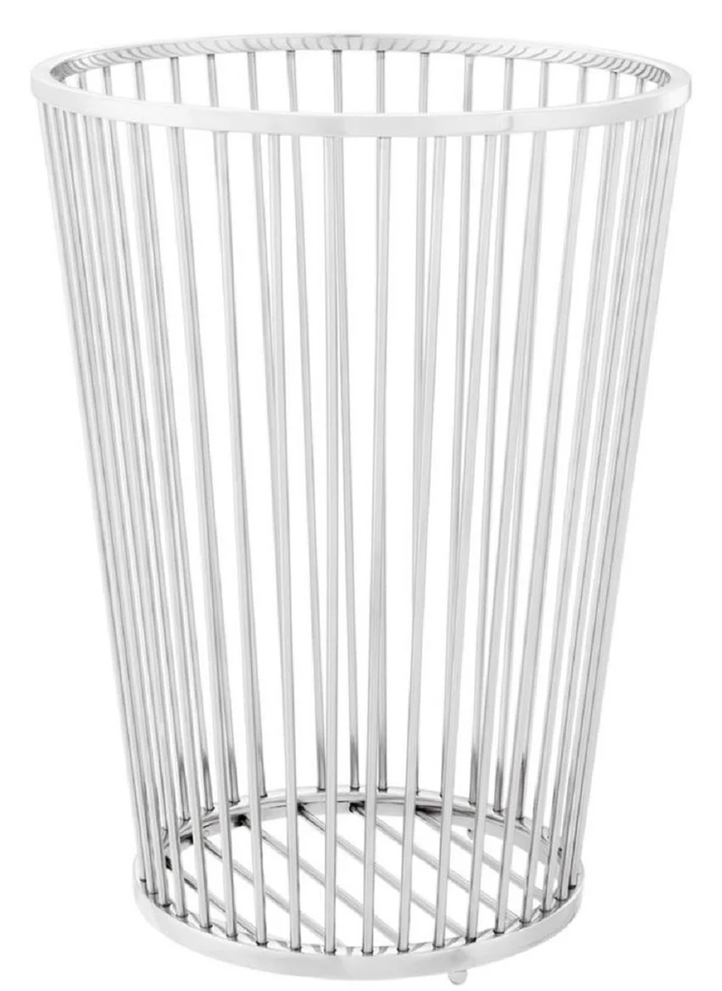 Casa Padrino Luxus Edelstahl Wäschekorb Silber Ø 30 x H. 40,5 cm - Luxus Badezimmer Accessoires