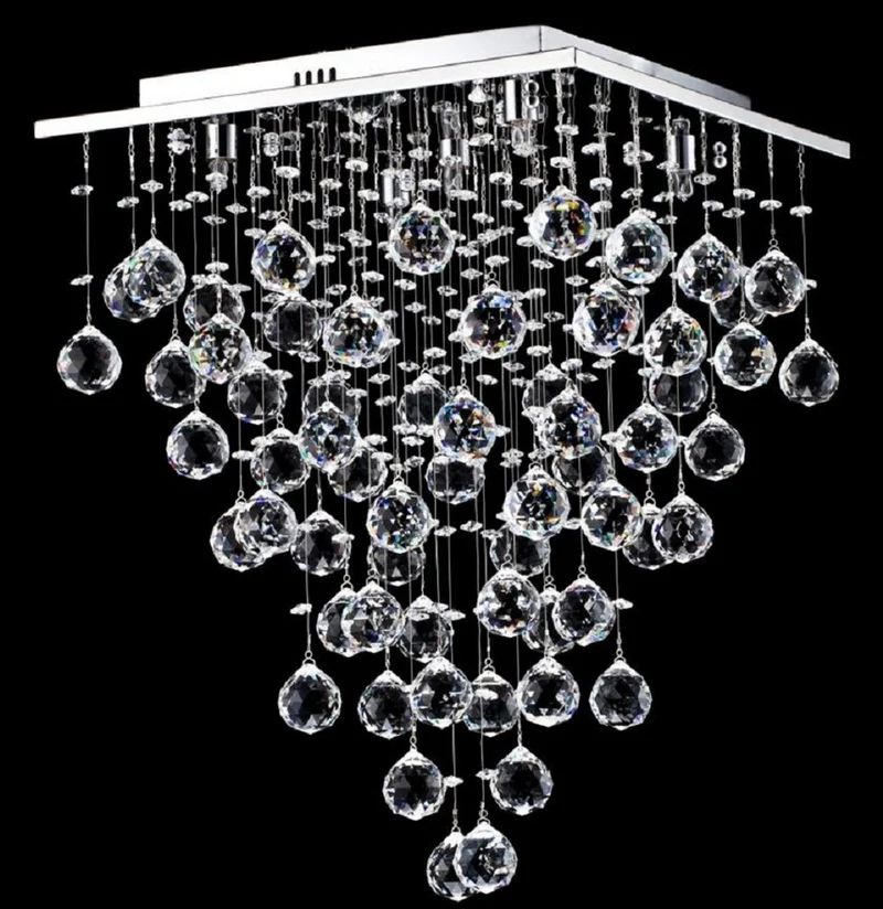 Casa Padrino Designer Deckenleuchte Silber 50 x 50 x H. 65 cm - Moderne chrombeschichtete Deckenlampe mit Kristall Ketten