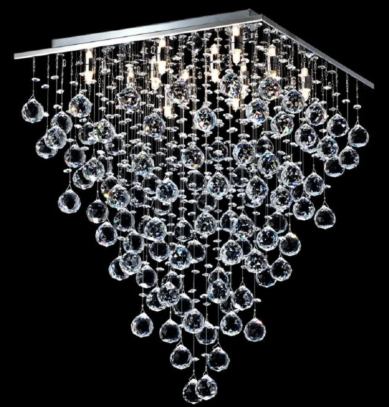 Casa Padrino Designer Deckenleuchte Silber 50 x 50 x H. 65 cm - Moderne chrombeschichtete Deckenlampe mit Kristall Ketten