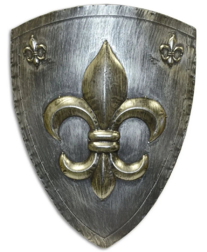 Casa Padrino Metall Ritterschild Französische Lilie Antik Silber / Gold 54 x H. 71 cm - Mittelalter Deko