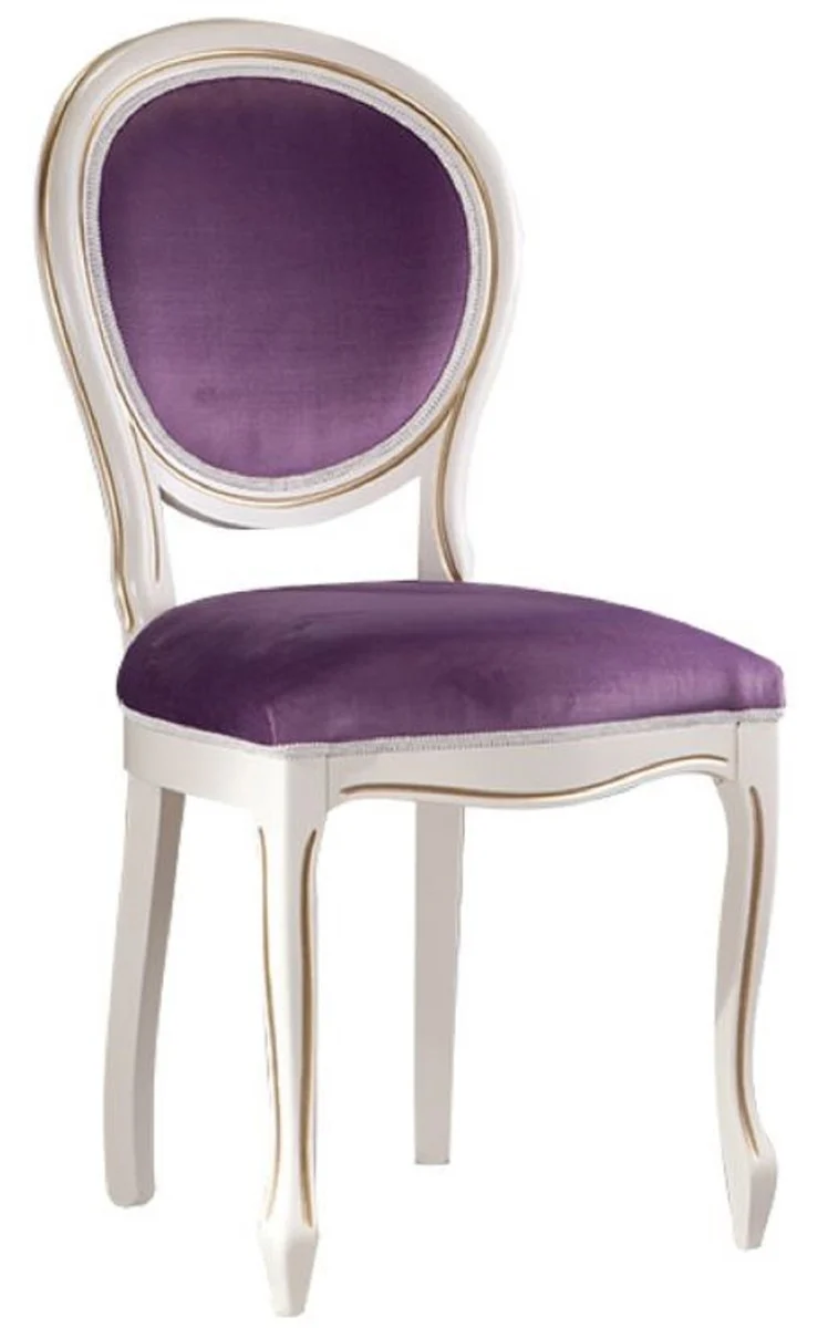 Casa Padrino Luxus Barock Esszimmer Set Weiß / Gold / Lila 47 x 42 x H. 98,5 cm - 4 Esszimmerstühle - Barock Esszimmermöbel