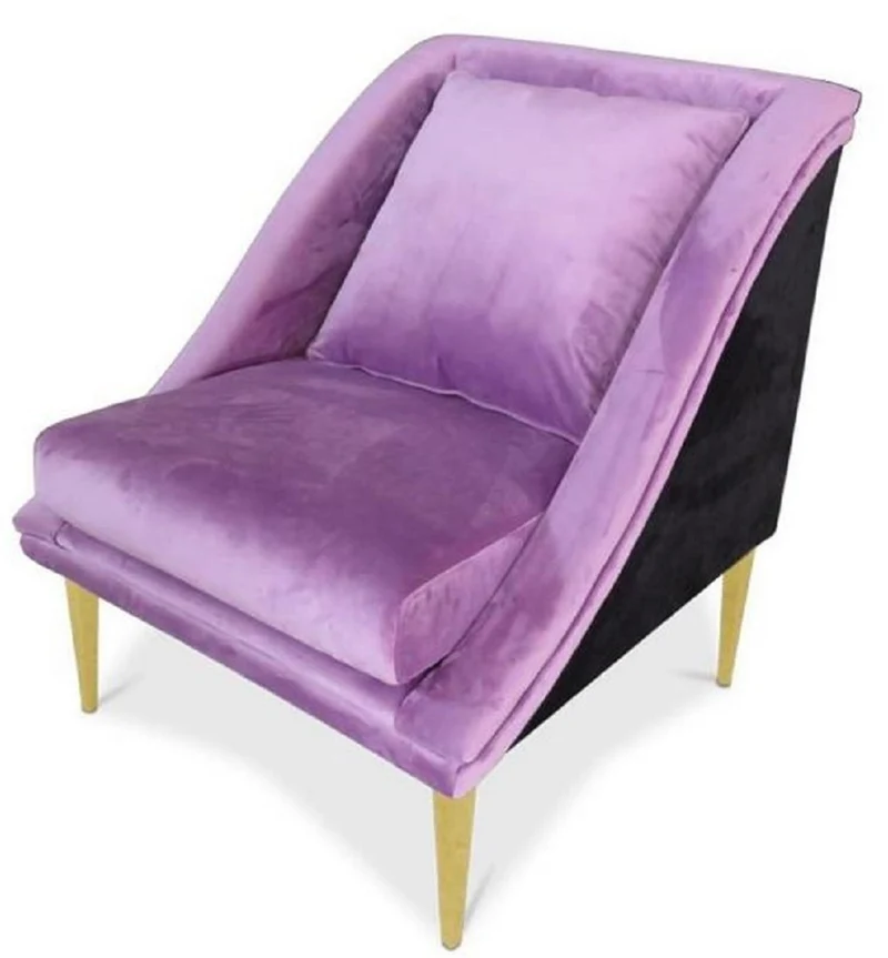 Casa Padrino Luxus Wohnzimmer Samt Sessel Lila / Schwarz / Gold 61 x 61 x H. 78 cm - Luxus Möbel