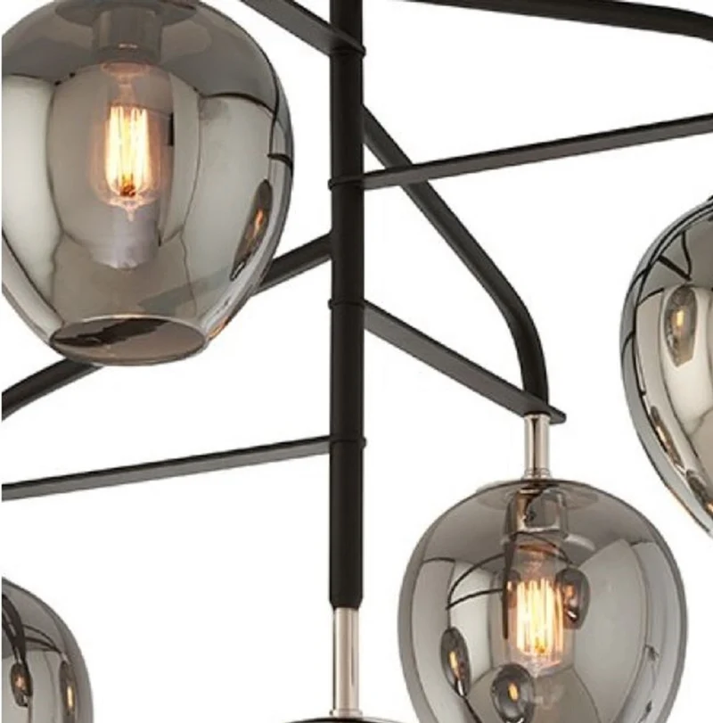 Casa Padrino Luxus Kronleuchter Schwarz / Silber / Grau 90,2 x 90,2 x H. 97,8 cm - Kronleuchter mit Glas Lampenschirmen - Luxus Qualität