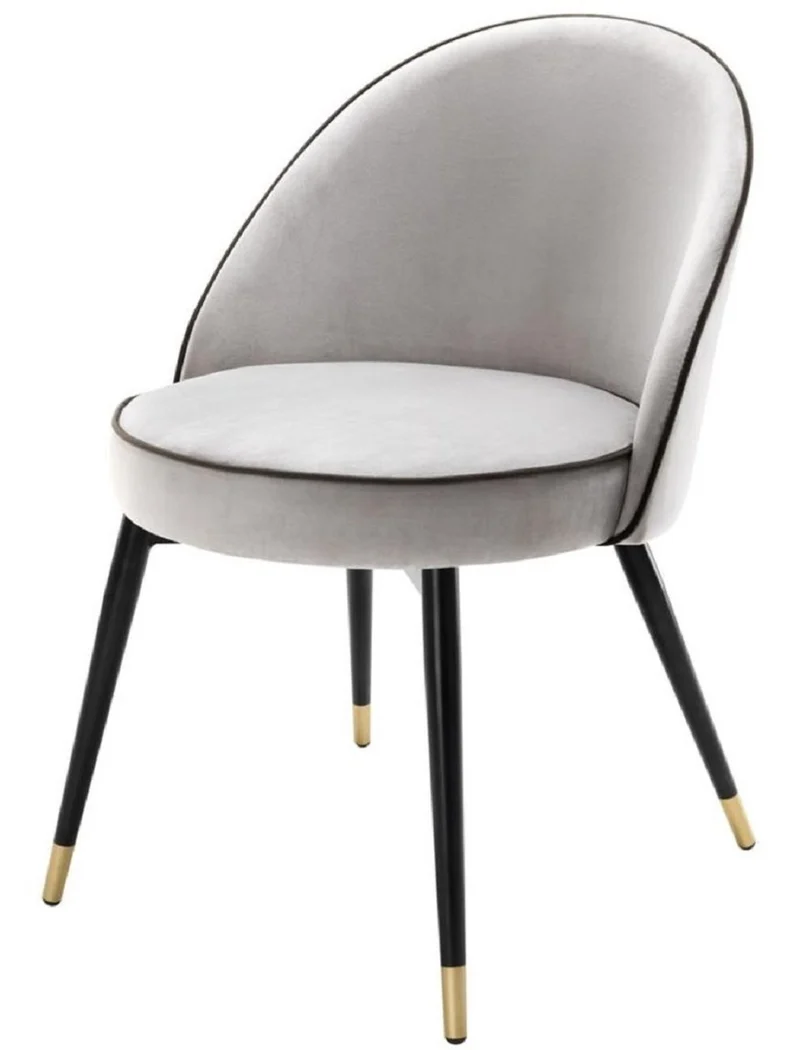 Casa Padrino Luxus Esszimmerstuhl Set Hellgrau / Schwarz / Messing 55 x 64 x H. 83 cm - Esszimmermöbel - Luxus Kollektion