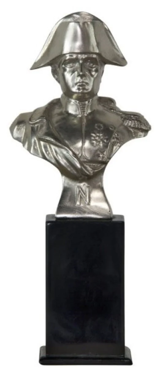 Casa Padrino Bronzefigur Napoleon Silber / Schwarz 10 x 7 x H. 24 cm - Luxus Dekofigur