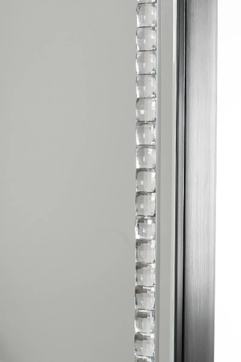 Casa Padrino Luxus Schmuckschrank mit Spiegeltür Silber / Schwarz 35 x 9 x H. 120 cm - Luxus Kollektion