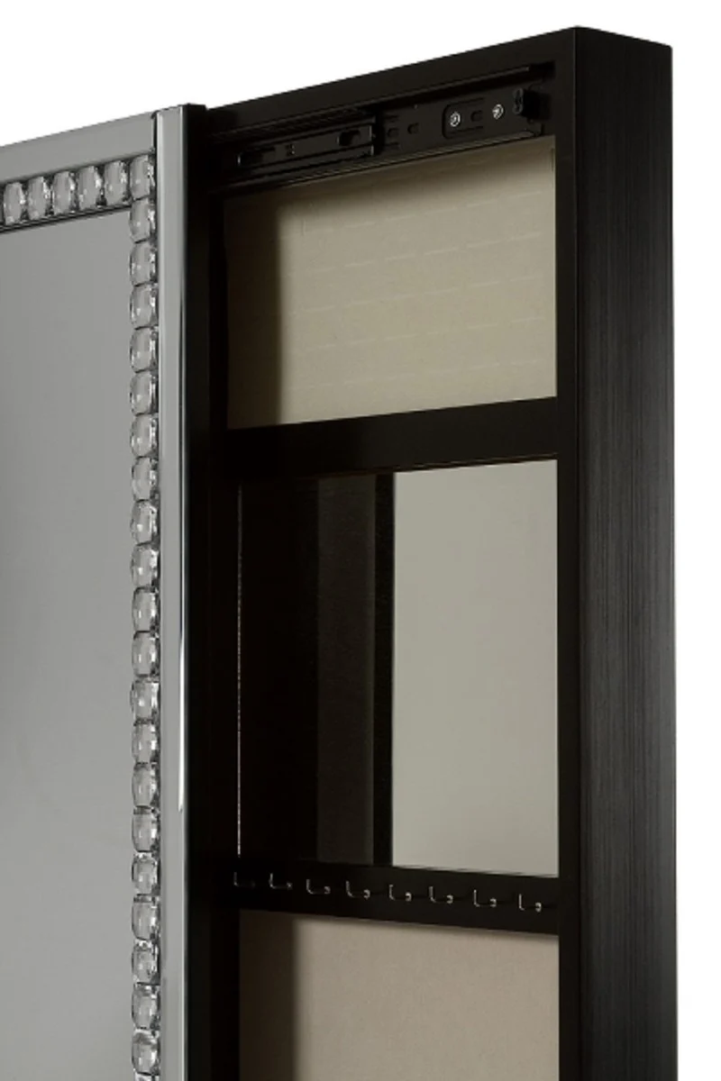 Casa Padrino Luxus Schmuckschrank mit Spiegeltür Silber / Schwarz 35 x 9 x H. 120 cm - Luxus Kollektion
