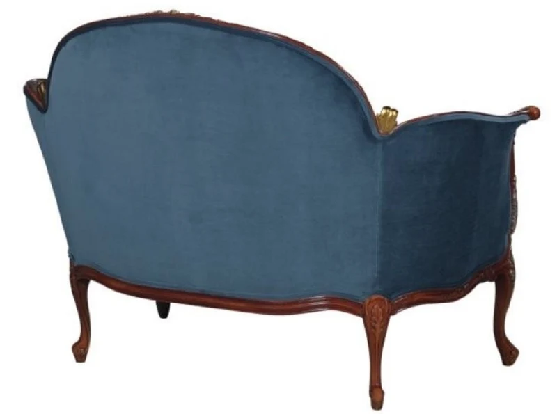 Casa Padrino Barock Samt Sofa Blau / Braun / Messingfarben 125 x 73,5 x H. 92,5 cm - Möbel im Barockstil