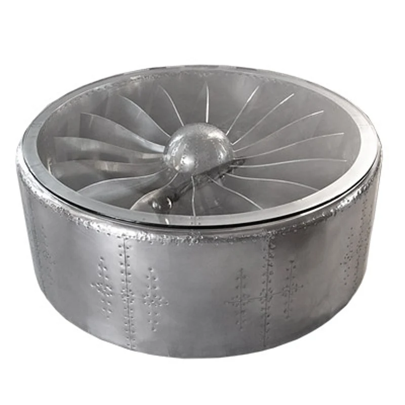 Casa Padrino Luxus Aluminium Couchtisch Rund 128 x H 42 cm Flugzeug Turbine - Art Deco Vintage Flieger Möbel Tisch