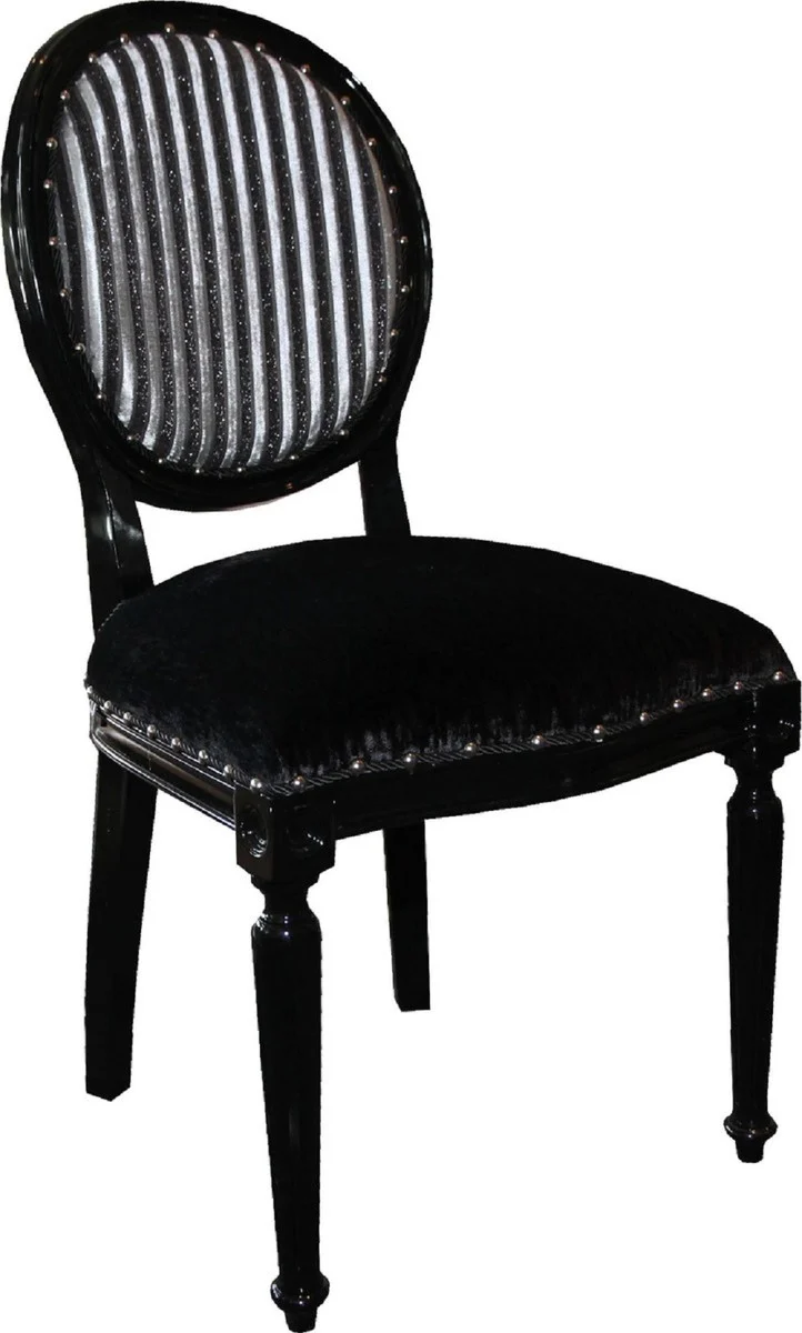 Casa Padrino Luxus Barock Esszimmer Set Medaillon Schwarz / Silber 50 x 52 x H. 99 cm - 6 handgefertigte Esszimmerstühle - Barock Esszimmermöbel