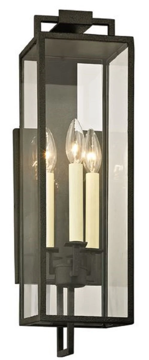 Casa Padrino Luxus Wandleuchte Schwarz 15,2 x 18,4 x H. 54,6 cm - Innen / Außen Wandlampe