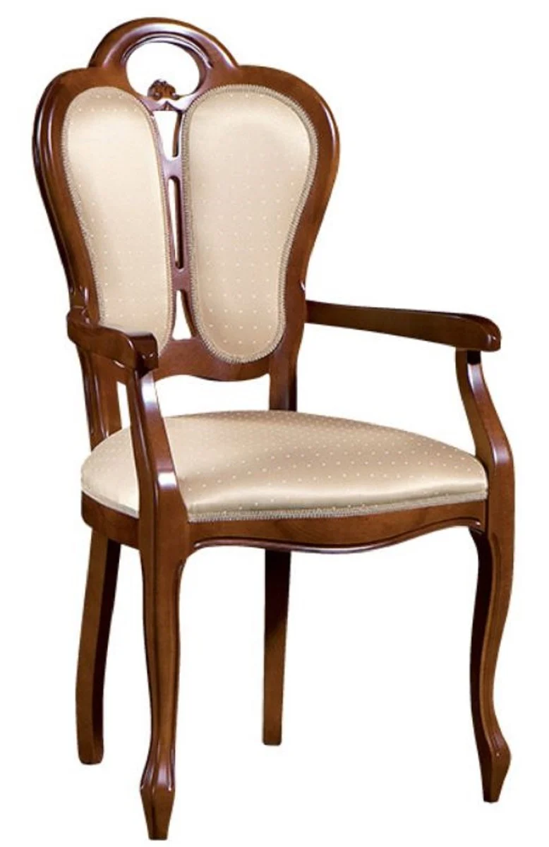 Casa Padrino Luxus Barock Esszimmer Set Braun / Weiß / Beige 57 x 43 x H. 105 cm - 4 Esszimmerstühle mit Armlehnen - Esszimmermöbel im Barockstil