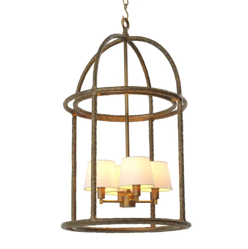 Casa Padrino Luxus Hängeleuchte Vintage Messing / Weiß H. 93,5 cm - Luxus Qualität