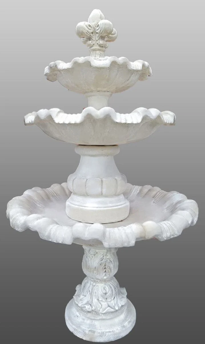 Casa Padrino Barock Gartenbrunnen mit Lilie Weiß Ø 130 x H. 209 cm - Prunkvoller Springbrunnen im Barockstil